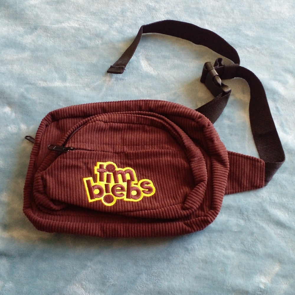 Tim Hortons, tim biebs fanny pack, brown corduroy, big, 3 zip pockets, EUC.